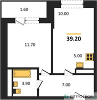 Планировка однокомнатной(квартира) площадью 39.4 квадратных метров в “ЖК Пушкино Град”