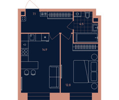 Планировка двухкомнатной(квартира) площадью 39.3 квадратных метров в “Квартал Эра”