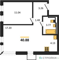 Планировка однокомнатной(квартира) площадью 40.88 квадратных метров в ЖК “ЖК Егорово Парк”