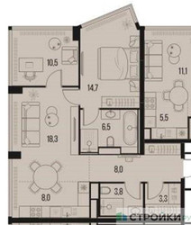 Планировка двухкомнатной(квартира) площадью 73.2 квадратных метров в ЖК “High Life (Хай Лайф)”