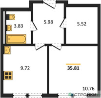 Планировка однокомнатной(квартира) площадью 35.81 квадратных метров в “ЖК Остафьево”