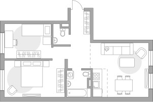 Планировка трехкомнатной(квартира) площадью 59.35 квадратных метров в “ЖК Аникеевский”
