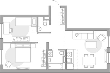 Планировка трехкомнатной(квартира) площадью 59.35 квадратных метров в ЖК “ЖК Аникеевский”