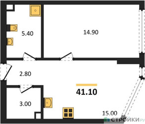 Планировка однокомнатной(квартира) площадью 41.1 квадратных метров в ЖК “ЖК А22”
