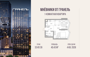 Планировка однокомнатной(квартира) площадью 40.43 квадратных метров в “ЖК Мневники от Гранель”