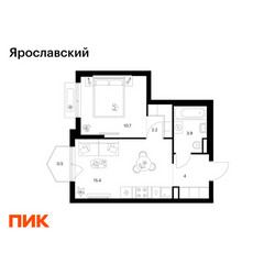 Планировка однокомнатной(квартира) площадью 36.7 квадратных метров в ЖК “ЖК Ярославский”