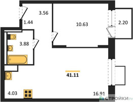 Планировка однокомнатной(квартира) площадью 41.11 квадратных метров в “ЖК Пятницкие луга”