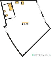 Планировка однокомнатной(апартаменты) площадью 61.62 квадратных метров в “ЖК Клубный дом Рублево”