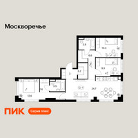 Планировка трехкомнатной(квартира) площадью 79.7 квадратных метров в “ЖК Москворечье”