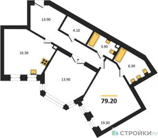 Планировка двухкомнатной(квартира) площадью 79.2 квадратных метров в “ЖК Full House (Фулл Хаус)”
