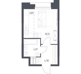Планировка студии(апартаменты) площадью 22.77 квадратных метров в ЖК “ЖК Апарт-отель Тропарево парк”