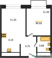 Планировка однокомнатной(квартира) площадью 37.11 квадратных метров в “ЖК Новоград Павлино”
