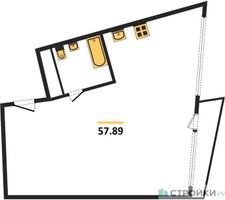 Планировка однокомнатной(апартаменты) площадью 57.89 квадратных метров в “ЖК Клубный дом Рублево”