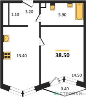 Планировка однокомнатной(квартира) площадью 38.5 квадратных метров в “Акценты”