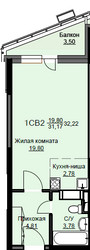 Планировка студии(квартира) площадью 32.7 квадратных метров в ЖК “ЖК Соболевка”