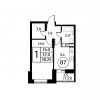 Планировка однокомнатной(квартира) площадью 38.2 квадратных метров в “ЖК Космос”