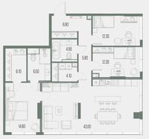 Планировка трехкомнатной(квартира) площадью 116.48 квадратных метров в “ЖК Северный порт. Береговые кварталы”