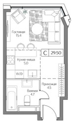 Планировка студии(квартира) площадью 29 квадратных метров в ЖК “ЖК Dream Riva (Дрим Рива)”