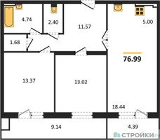 Планировка двухкомнатной(квартира) площадью 76.99 квадратных метров в “ЖК Егорово Парк”