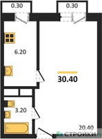Планировка однокомнатной(квартира) площадью 30.4 квадратных метров в “ЖК Южная Долина”