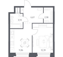 Планировка однокомнатной(апартаменты) площадью 37.83 квадратных метров в “ЖК Апарт-отель Тропарево парк”
