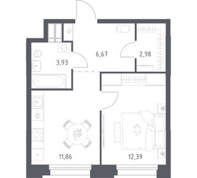 Планировка однокомнатной(апартаменты) площадью 37.83 квадратных метров в ЖК “ЖК Апарт-отель Тропарево парк”