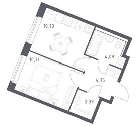 Планировка однокомнатной(квартира) площадью 32.24 квадратных метров в ЖК “ЖК Квартал Западный”
