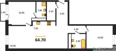 Планировка двухкомнатной(квартира) площадью 67.2 квадратных метров в ЖК “ЖК Новая Щербинка”
