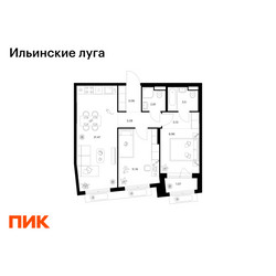 Планировка двухкомнатной(квартира) площадью 58.92 квадратных метров в ЖК “ЖК Ильинские луга”