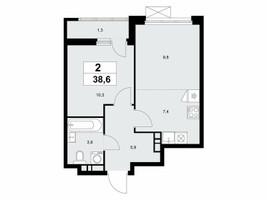Планировка двухкомнатной(квартира) площадью 38.6 квадратных метров в “ЖК Бунинские кварталы”