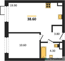 Планировка однокомнатной(квартира) площадью 38.6 квадратных метров в “ЖК Foreville (Форевилль)”