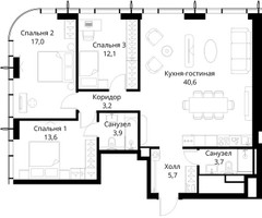 Планировка трехкомнатной(квартира) площадью 99.8 квадратных метров в “ЖК Сити Бэй”