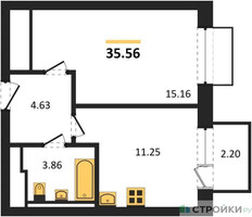 Планировка однокомнатной(квартира) площадью 35.56 квадратных метров в “ЖК Рублевский Квартал”