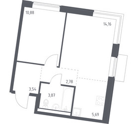 Планировка однокомнатной(квартира) площадью 40.92 квадратных метров в ЖК “ЖК Квартал Западный”