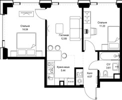 Планировка двухкомнатной(квартира) площадью 51.28 квадратных метров в “ЖК СЕТ”