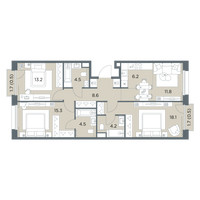 Планировка 4+ комнатной(квартира) площадью 87.4 квадратных метров в “ЖК Станиславский”