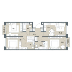 Планировка 4+ комнатной(квартира) площадью 87.4 квадратных метров в ЖК “ЖК Станиславский”