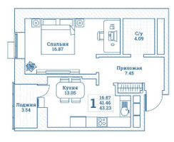 Планировка однокомнатной(квартира) площадью 43.23 квадратных метров в “ЖК Новоград Монино”