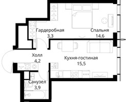 Планировка однокомнатной(квартира) площадью 41.5 квадратных метров в “ЖК Сити Бэй”