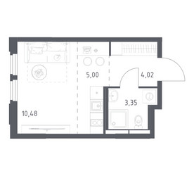 Планировка студии(квартира) площадью 22.85 квадратных метров в ЖК “ЖК Космический Квартал”