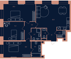 Планировка 4+ комнатной(квартира) площадью 103.9 квадратных метров в “Квартал Эра”