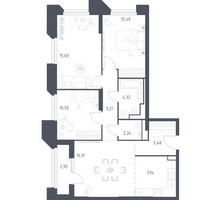 Планировка трехкомнатной(апартаменты) площадью 83.22 квадратных метров в “ЖК Скай Спутник”