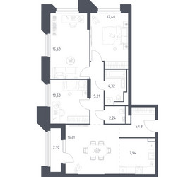 Планировка трехкомнатной(апартаменты) площадью 83.22 квадратных метров в ЖК “ЖК Скай Спутник”