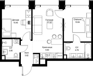 Планировка двухкомнатной(квартира) площадью 50.66 квадратных метров в ЖК “ЖК СЕТ”