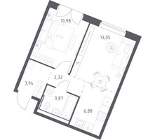 Планировка однокомнатной(квартира) площадью 41.44 квадратных метров в “ЖК Квартал Западный”