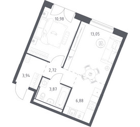 Планировка однокомнатной(квартира) площадью 41.44 квадратных метров в ЖК “ЖК Квартал Западный”