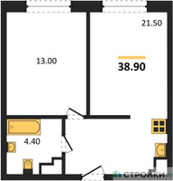 Планировка однокомнатной(квартира) площадью 38.9 квадратных метров в “ЖК Восточный”