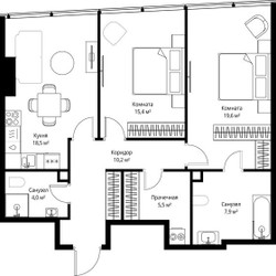Планировка двухкомнатной(квартира) площадью 81.1 квадратных метров в ЖК “ЖК ОНЕ”