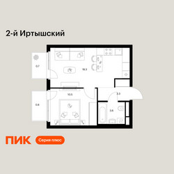 Планировка однокомнатной(квартира) площадью 37.2 квадратных метров в ЖК “ЖК 2-й Иртышский”