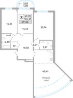 Планировка трехкомнатной(квартира) площадью 122.1 квадратных метров в “ЖК Дом‐Мегалит в Королёве”